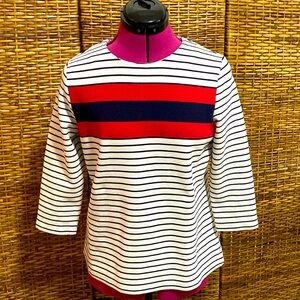 EUC Talbots Petites red white and blue Stripes three quarter sleeve Blouse Mp M